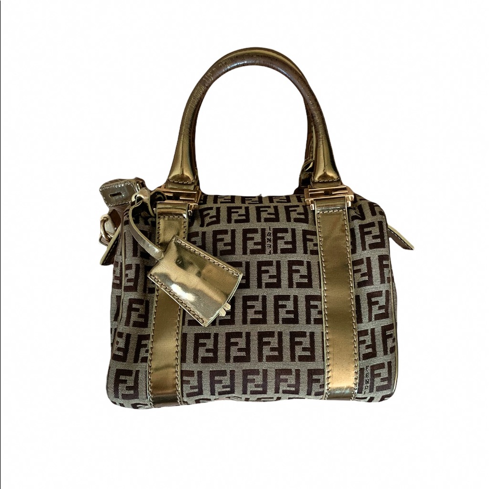 Sold Auth VTG Fendi Zucchino Mini Boston Bag Gold - Picture 3 of 16